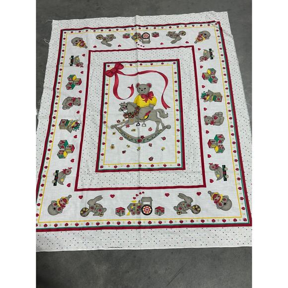 Teddy Bear on Rocking Horse, Fabric Panel, Sewing Supply, Craft, ~ 250811-WH 490 - Picture 1 of 4